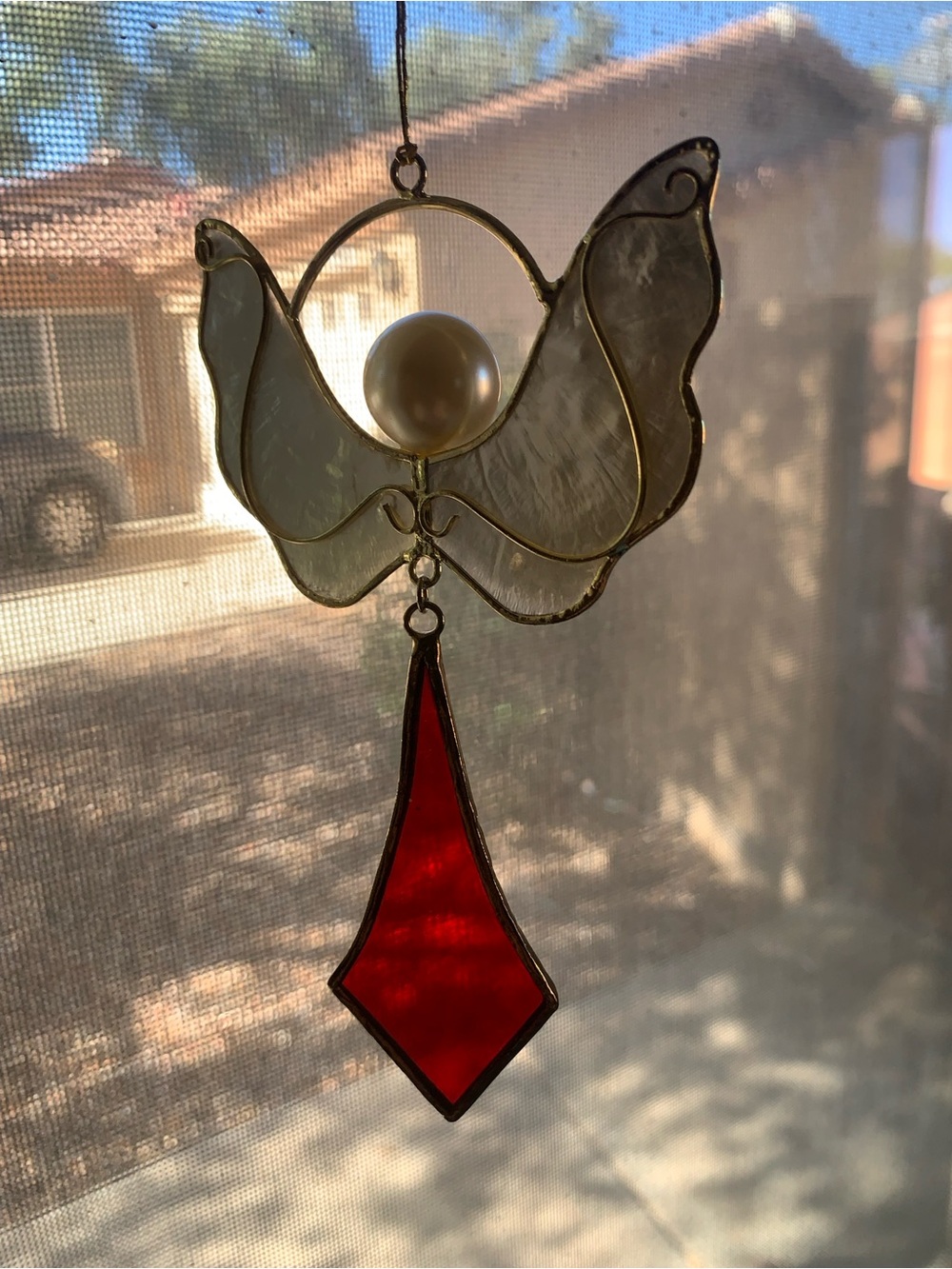 Stained Glass Angel Suncatcher - Red and White